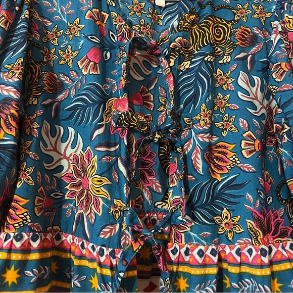 PrintFresh Annabelle Blouse in Tibetan Tigress Tie Front Flutter Hem Top Size S - Picture 5 of 12